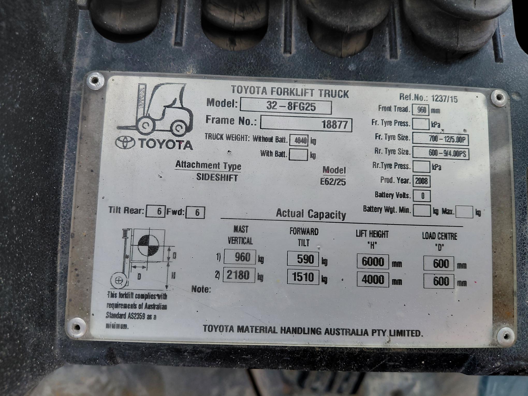 Used Toyota – 2.5T LPG Forklift - For Sale image 4