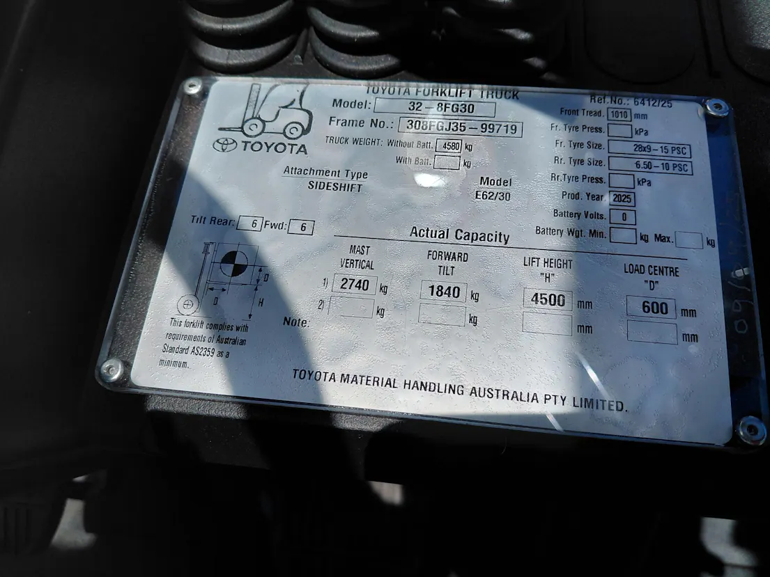Used Toyota Forklift – 32-8FG30 (2025) – Near New Condition! Gallery Image 3