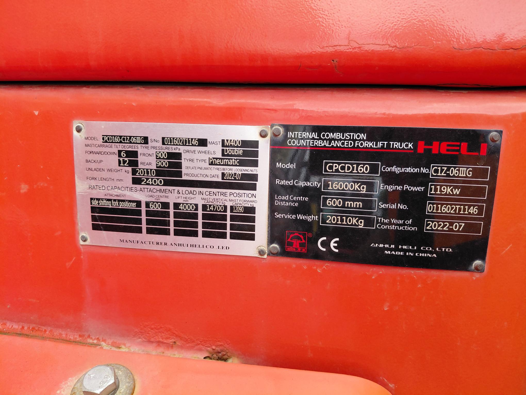 Heli 16t Forklift - For Sale image 7